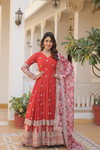 KA 1078 Faux Georgette With Embroidery Zari Sequins Work Gown With Dupatta Wholesale In India  